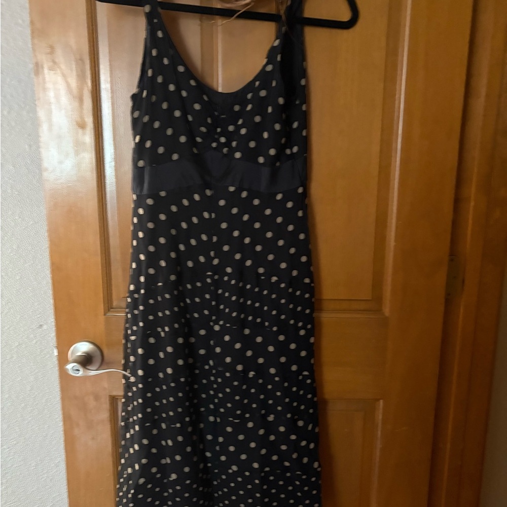 Robbie Bee Black and Tan Polka Dot Maxi Dress